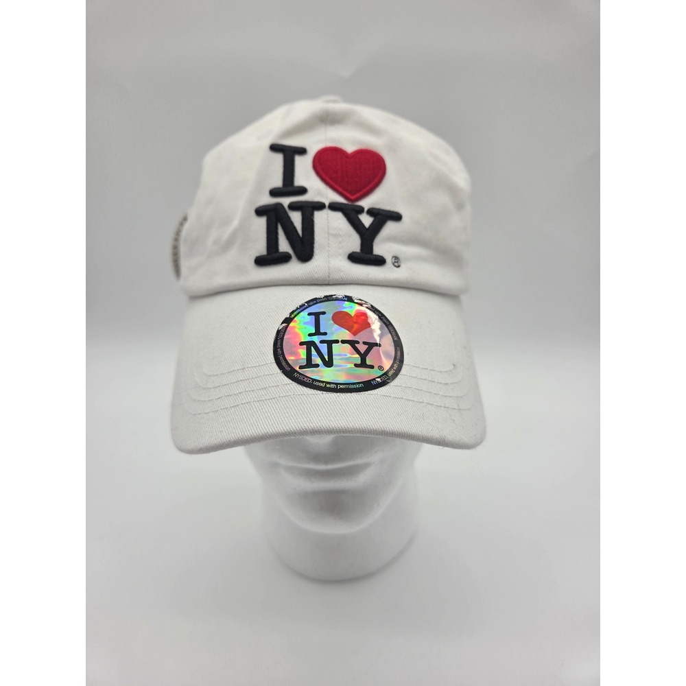 I Love NY Baseball Cap OS White Women Embroidered Logo Adjustable Dad Hat NYC